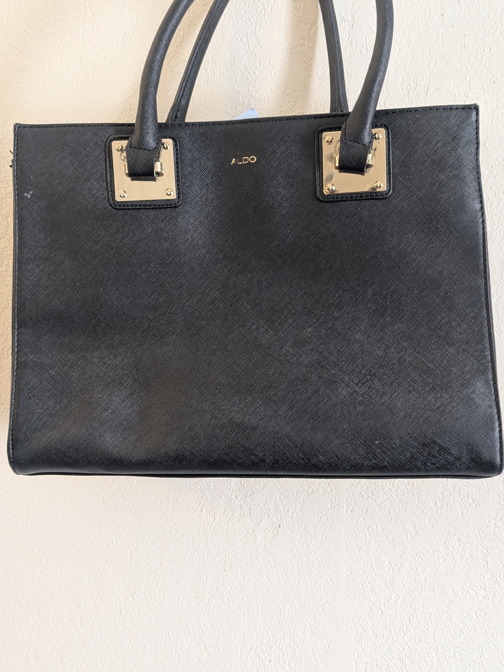 ALDO Black Saffiano Tote Bag with Gold Hardware
